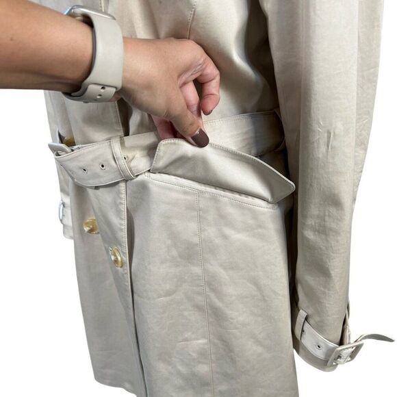 Brooks Brothers Double Breasted Belted Trench Coat Light Cream Size 10 - Picture 9 of 11